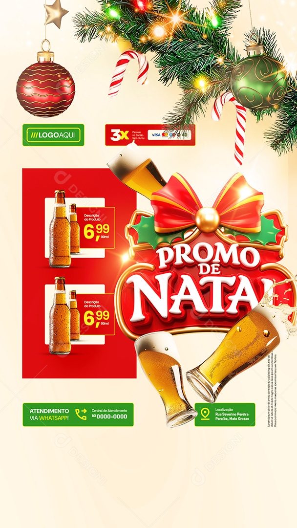 Story Cervejaria Promo De Natal Cerveja 3x no Cartão Social Media PSD Editável