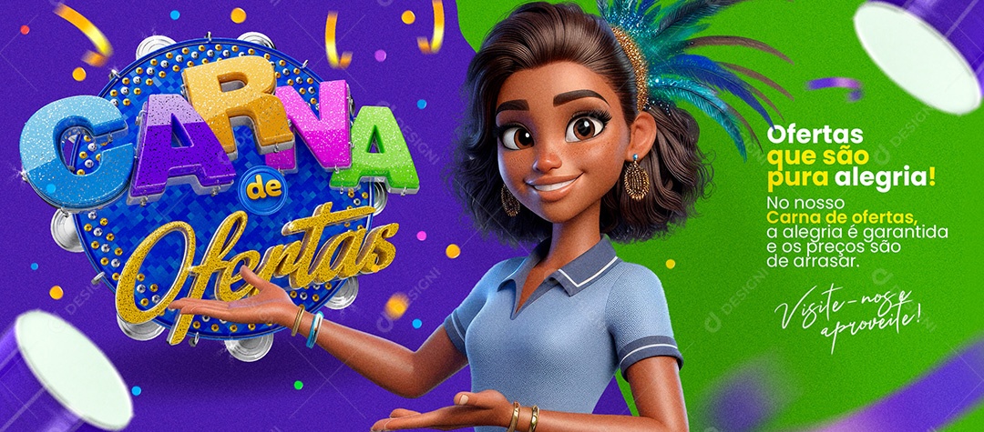 Banner Carna de Ofertas Supermercado Visite nos e Aproveite Social Media PSD Editável