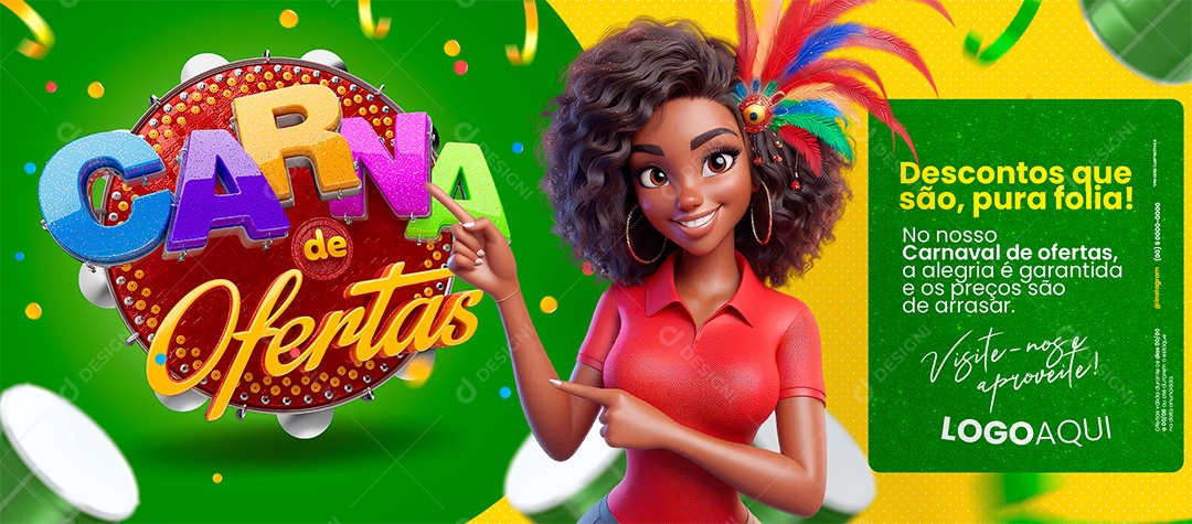 Banner Carna de Ofertas Supermercado Visite nos e Aproveite Social Media PSD Editável