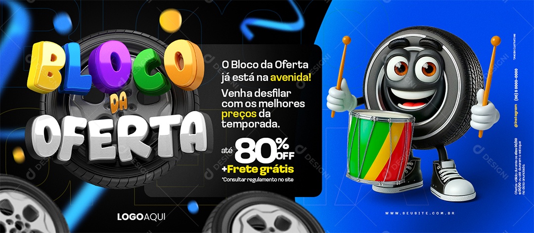 Banner Bloco da Oferta Loja de Pneus Até 80% Off Social Media PSD Editável