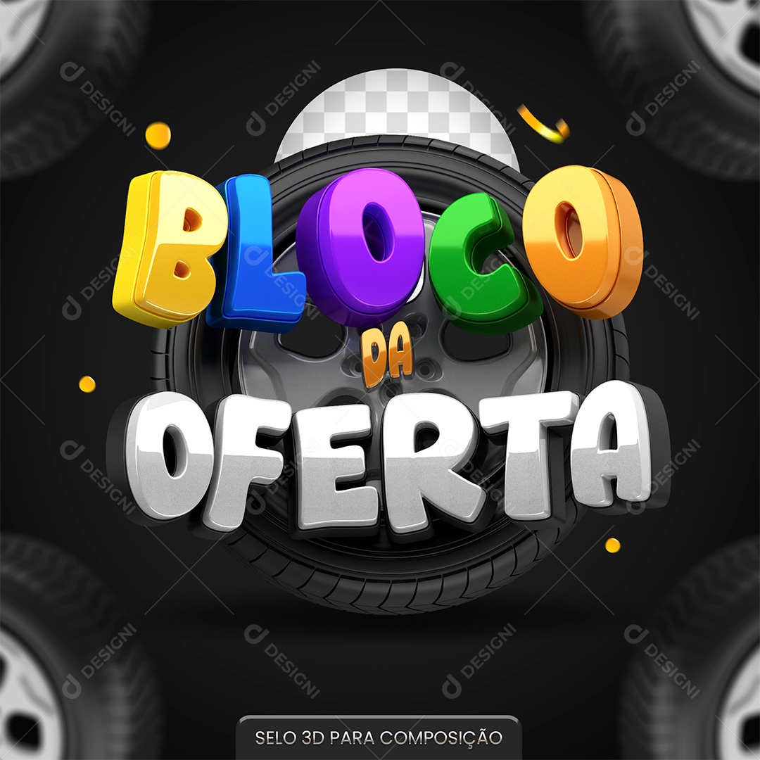 Selo 3D Bloco da Oferta Colorido para Composição PSD