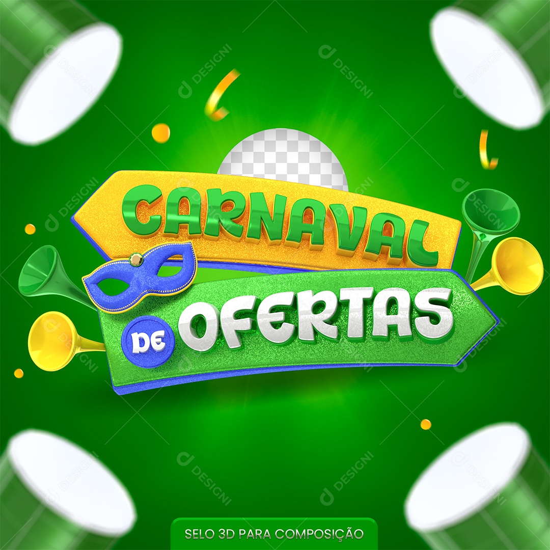Carnaval de Ofertas Selo 3D Verde e Amarelo para Composição PSD