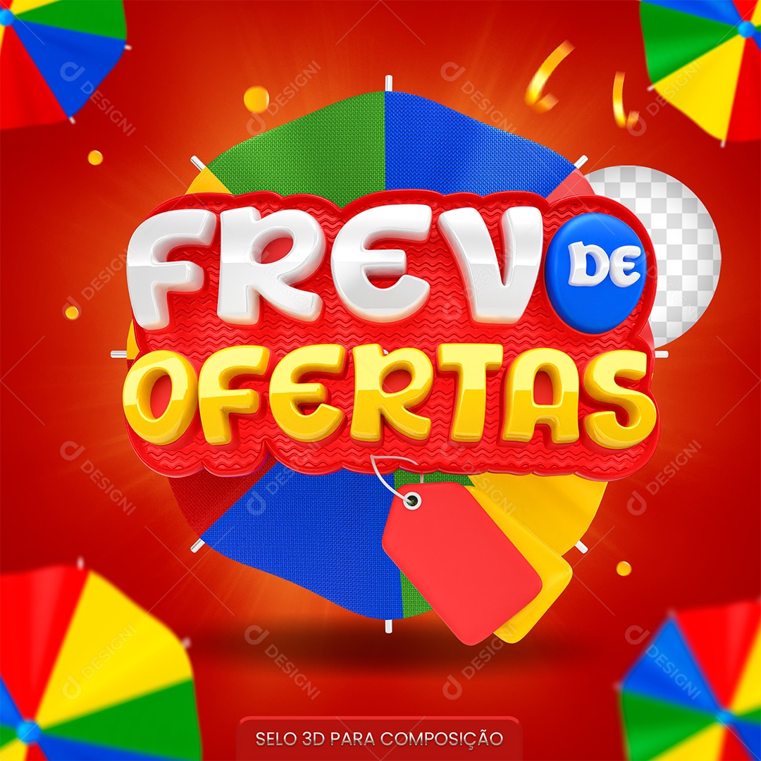Selo 3D Frevo de Ofertas Vermelho e Dourado para Composição PSD
