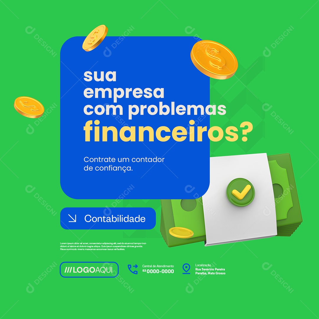 Contabilidade Sua Empresa com Problemas Financeiros Social Media PSD Editável