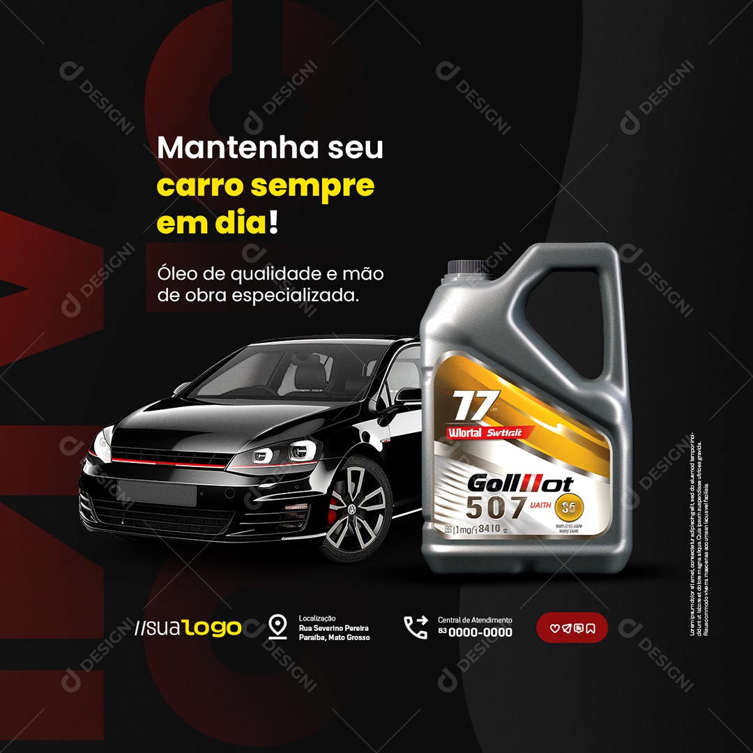 Oficina Mecânica Mantenha seu Carro Sempre em Dia Social Media PSD Editável