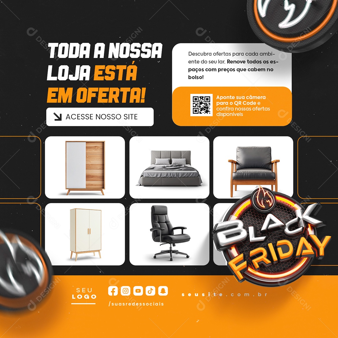 Loja de Móveis Black Friday Acesse Nosso Site Social Media PSD Editável