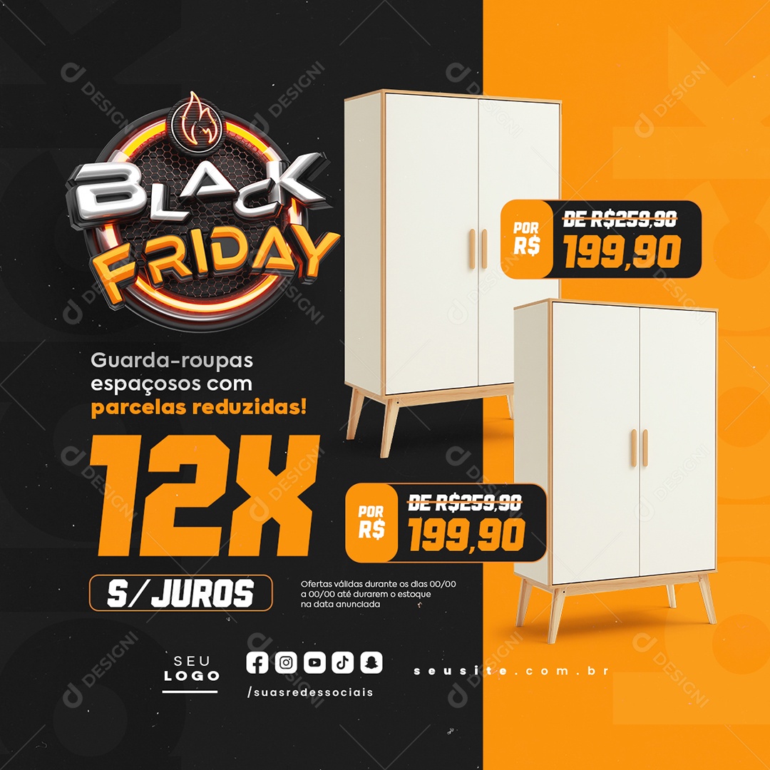 Loja de Móveis Black Friday Guarda Roupas Social Media PSD Editável