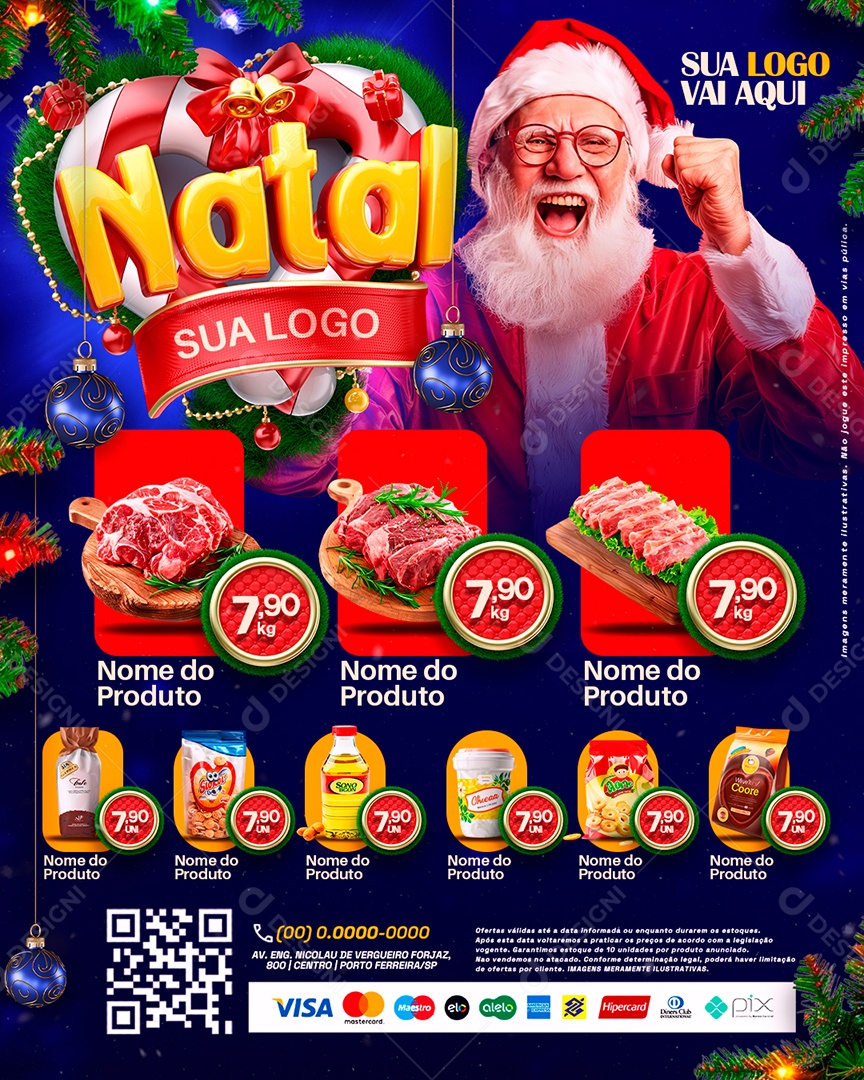 Tabloide Natal Supermercado Carnes Produtos Social Media PSD Editável