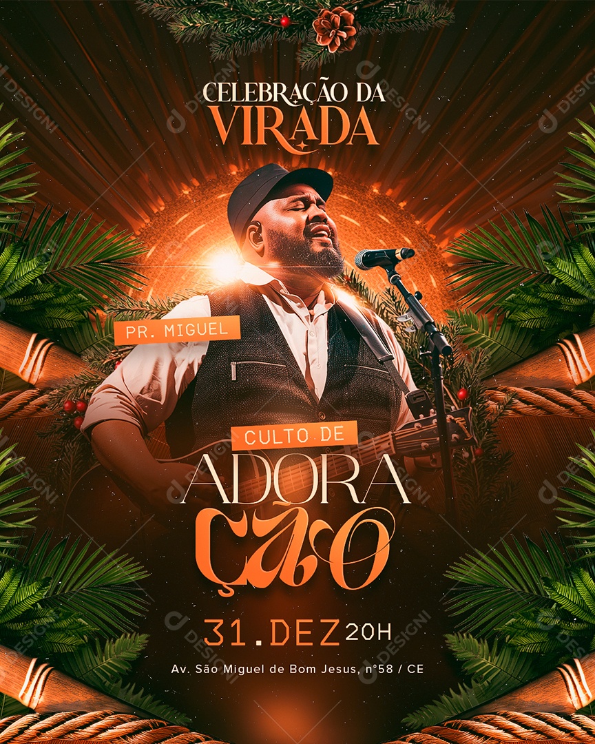 Gospel Celebração da Virada Culto de Adoração Social Media PSD Editável