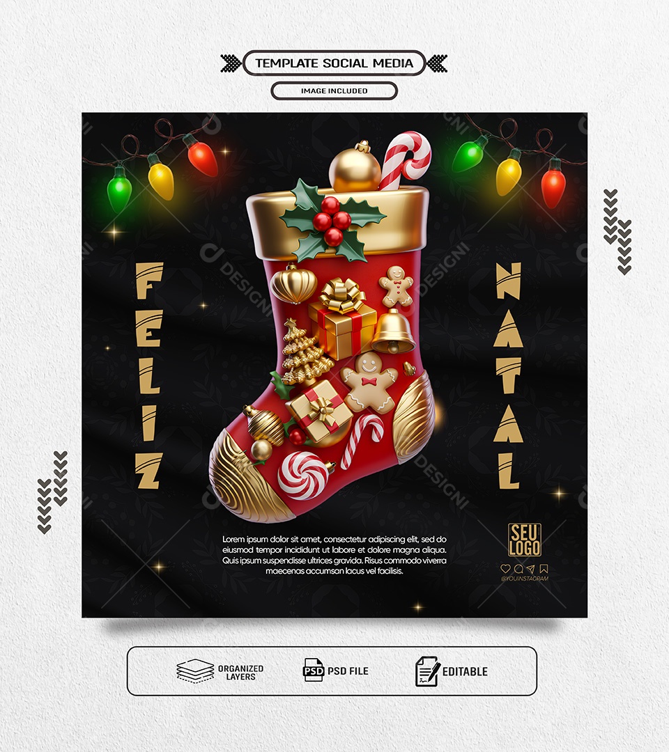 Feliz Natal 25 de Dezembro Social Media PSD Editável