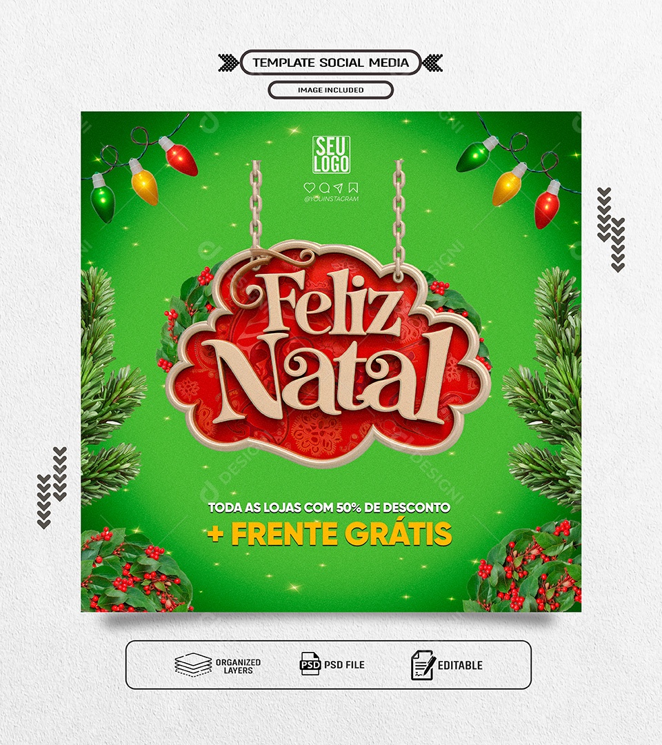 Feliz Natal Frete Grátis Loja Social Media PSD Editável