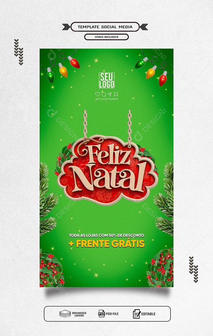 Feliz Natal Frete Grátis Loja Social Media PSD Editável