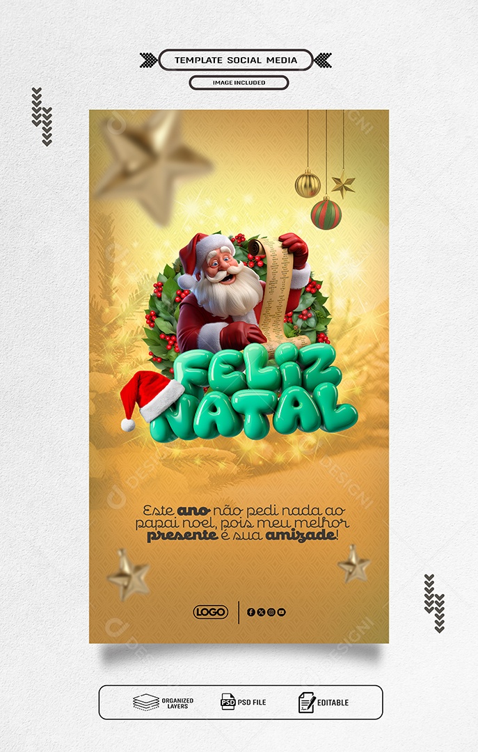 Feliz Natal 25 de Dezembro Social Media PSD Editável