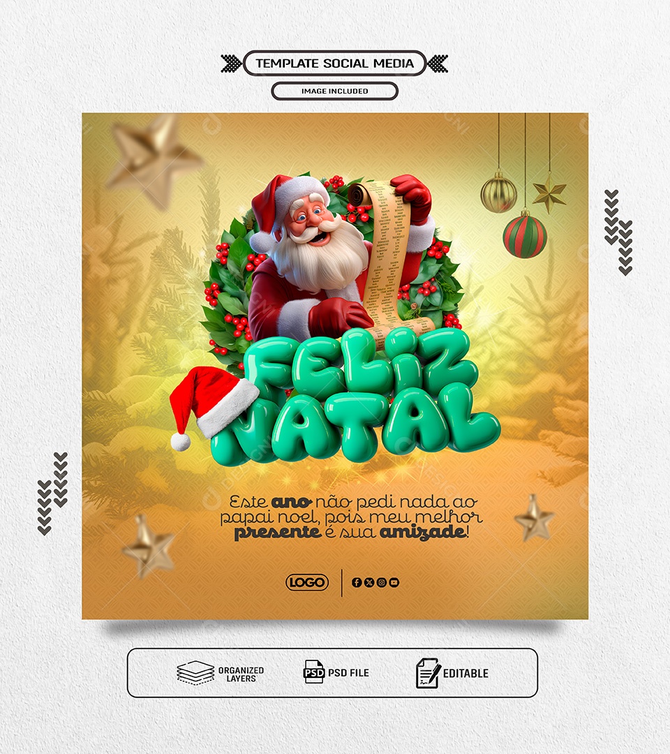 Feliz Natal 25 de Dezembro Social Media PSD Editável