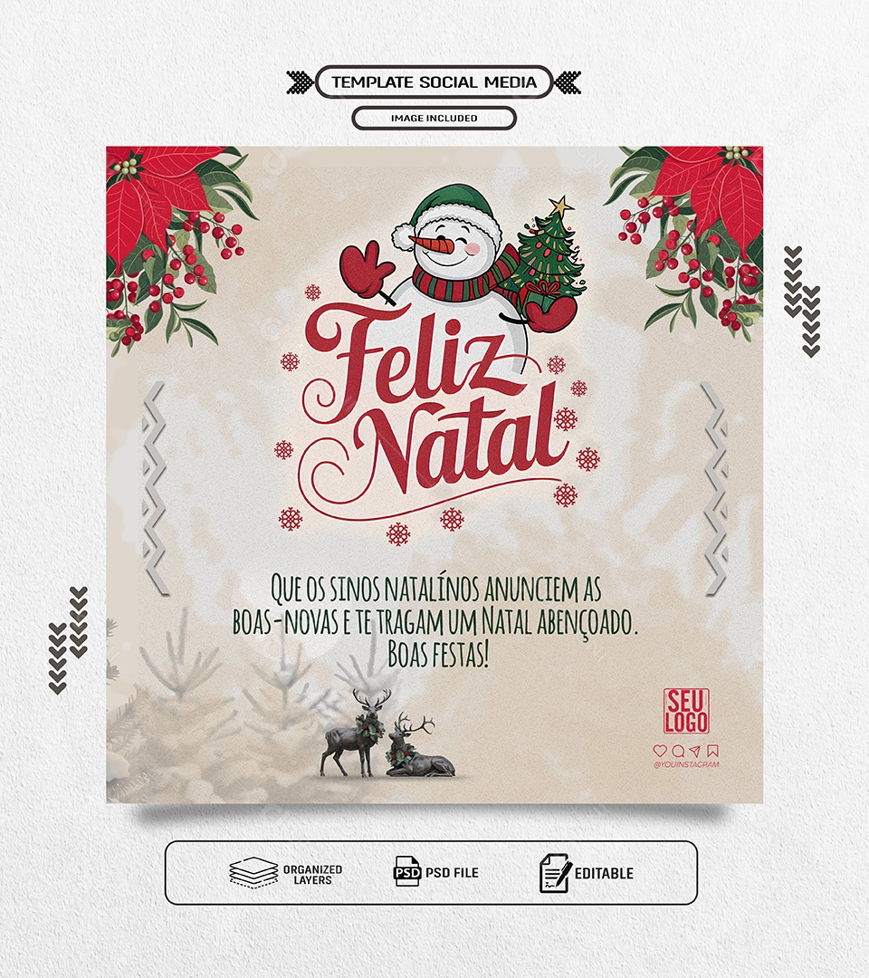 Feliz Natal 25 de Dezembro Social Media PSD Editável