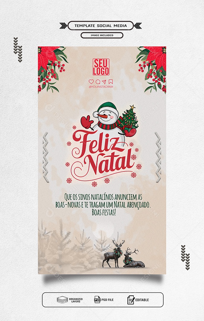 Story Feliz Natal 25 de Dezembro Social Media PSD Editável