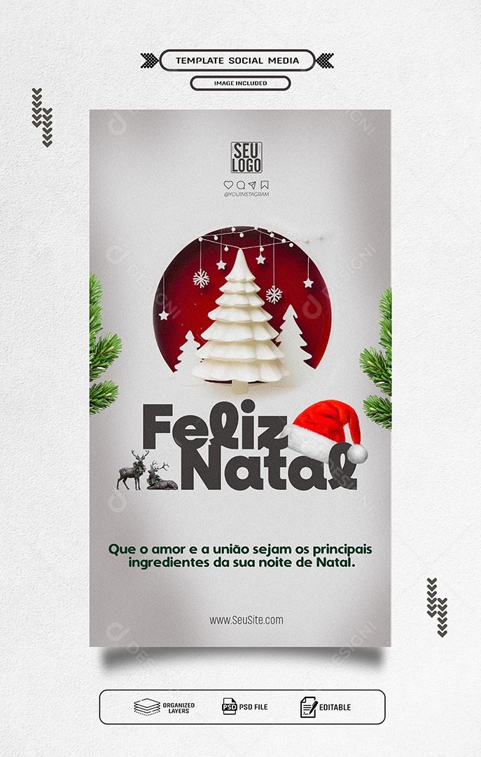 Story Feliz Natal 25 de Dezembro Amor e União Social Media PSD Editável