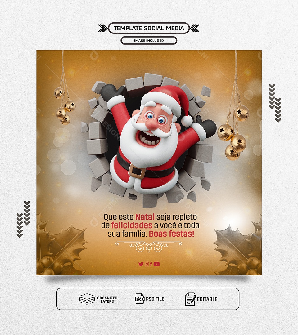 Feliz Natal 25 de Dezembro Social Media PSD Editável