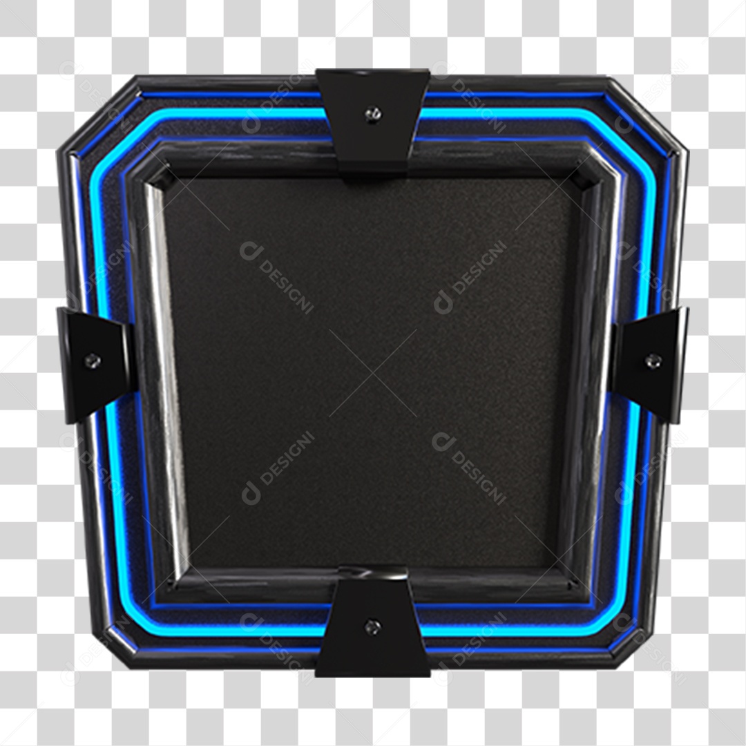 Painel Preto Metal com Neon Azul PNG Transparente