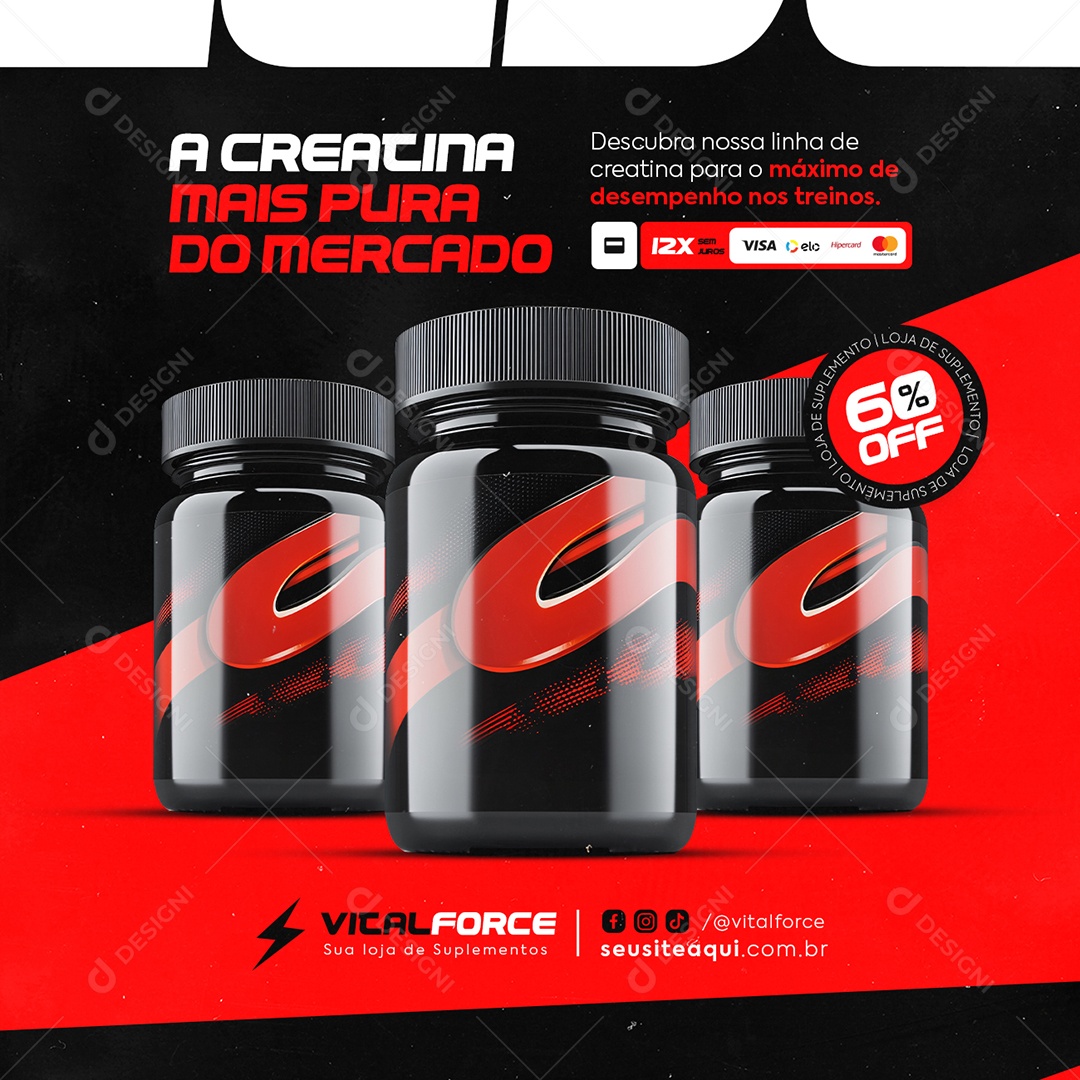 Loja de Suplementos a Creatina Mais Pura do Mercado Social Media PSD Editável