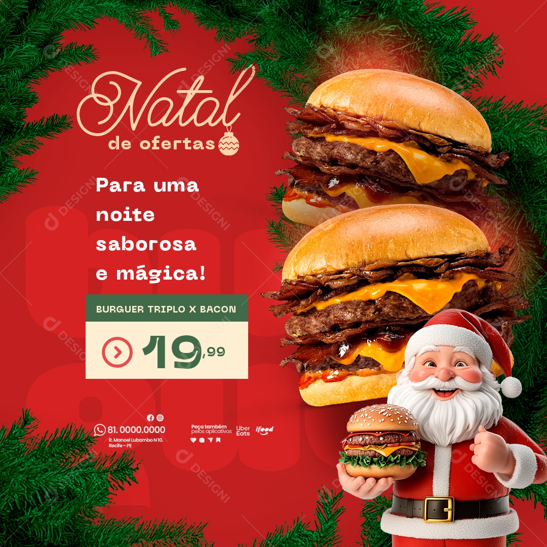 Burguer Natal de Ofertas Social Media PSD Editável