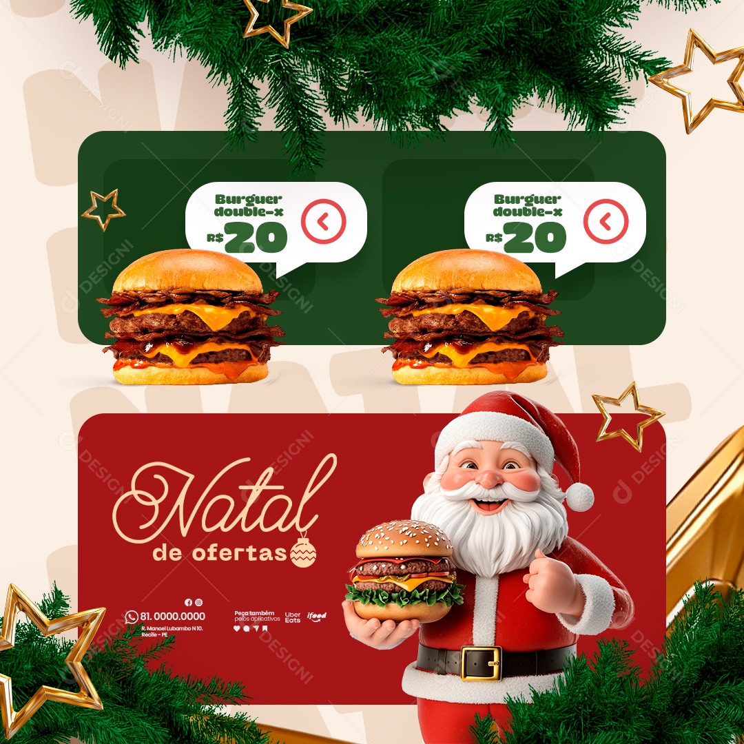 Burguer Natal de Ofertas Social Media PSD Editável