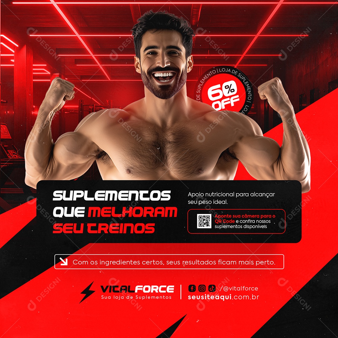 Loja de Suplementos 60% Off Social Media PSD Editável