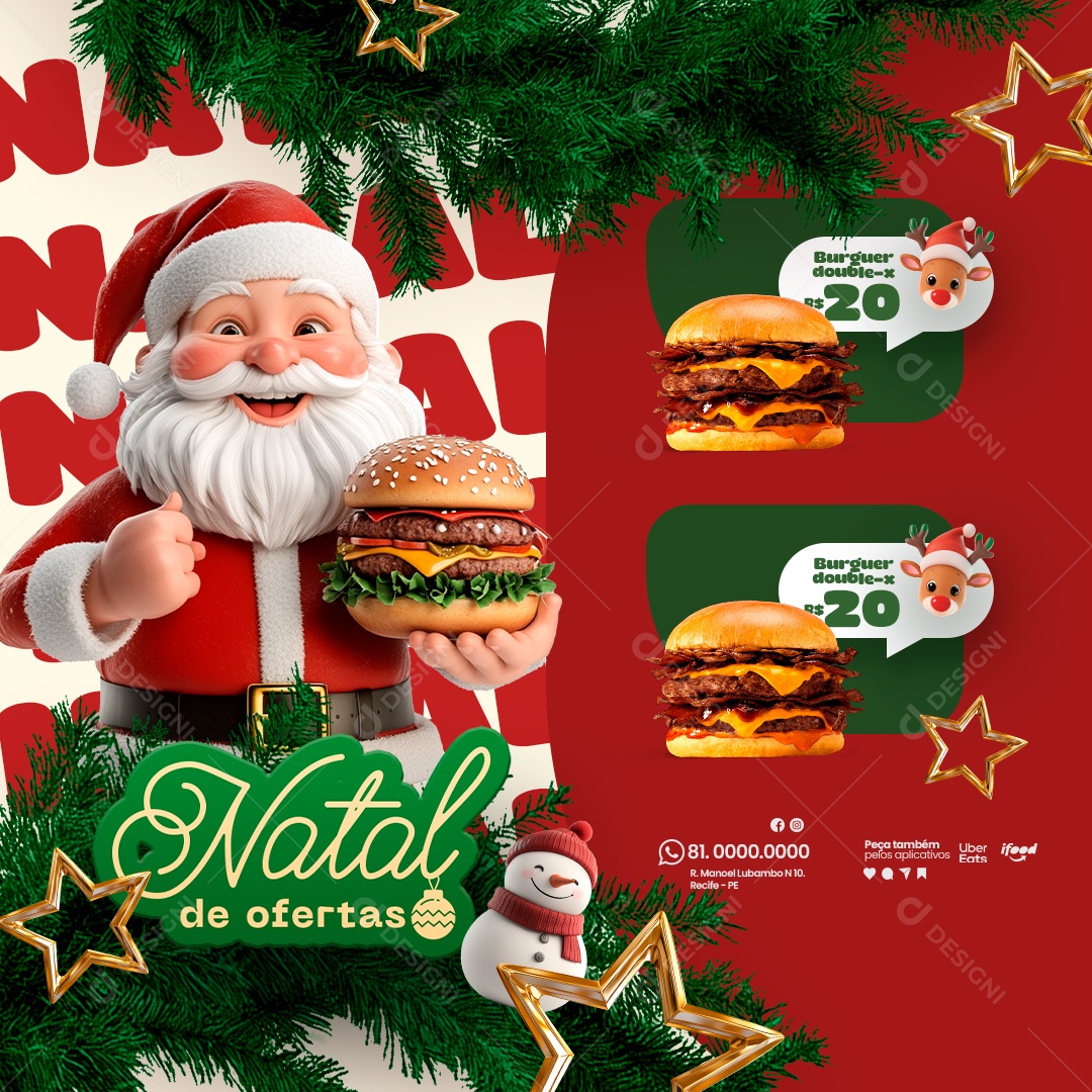 Burguer Natal de Ofertas Social Media PSD Editável