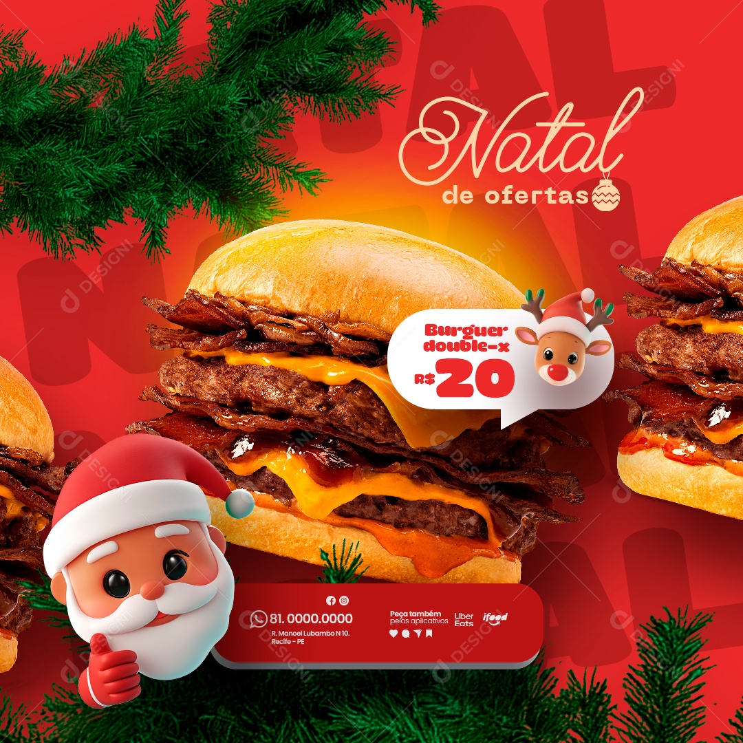 Burguer Natal de Ofertas Social Media PSD Editável