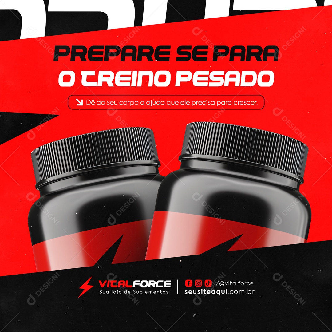 Loja de Suplementos Prepare Se para o Treino Pesado Social Media PSD Editável