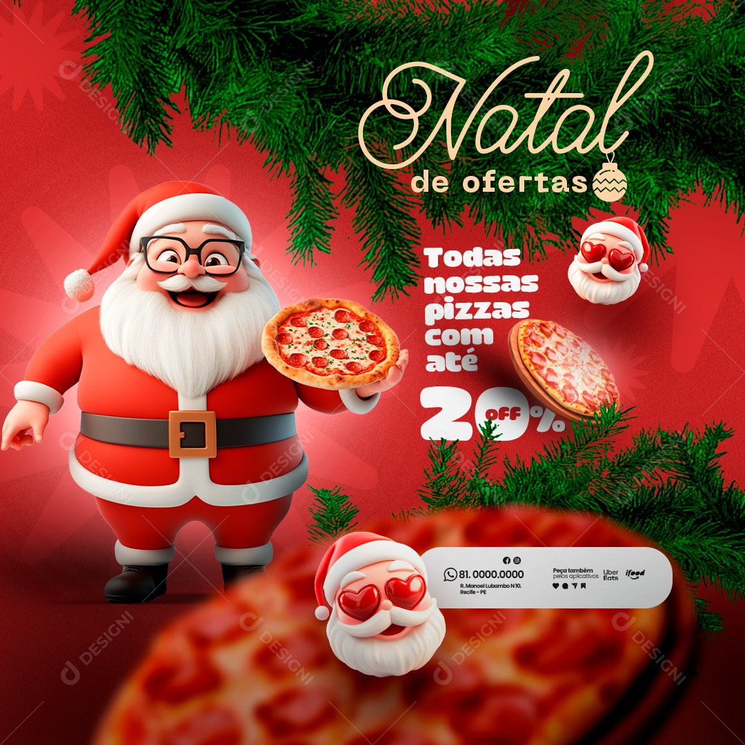 Natal de Ofertas Pizzaria Social Media PSD Editável
