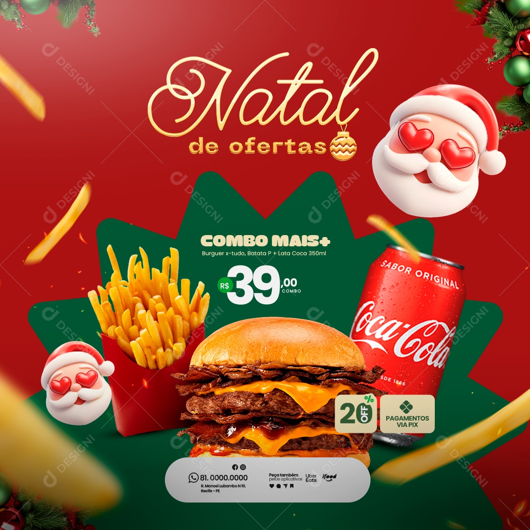 Burguer Natal de Ofertas Social Media PSD Editável