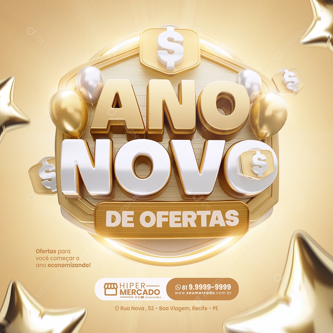 Supermercado Ano Novo De Ofertas Começar o Ano Economizando Social Media PSD Editável