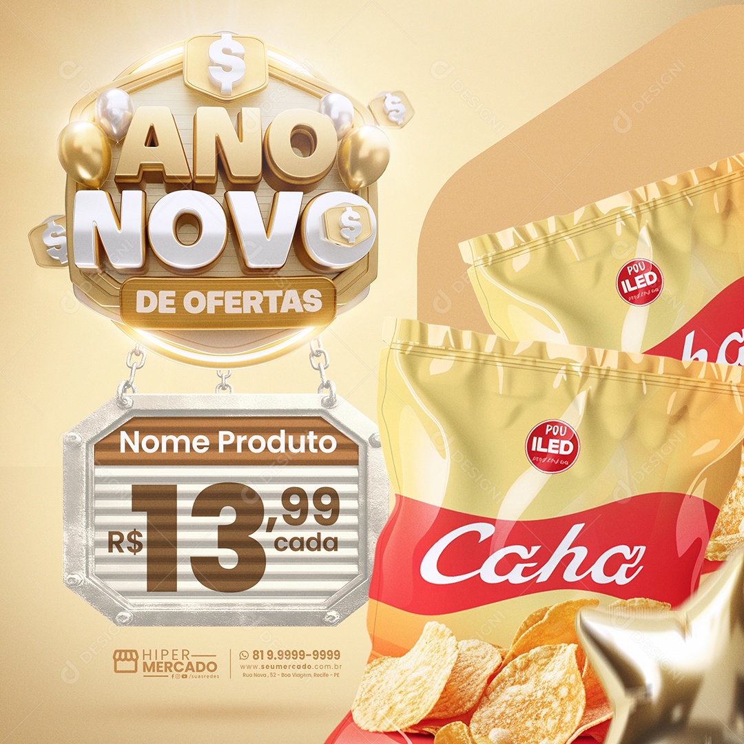 Supermercado Ano Novo De Ofertas Batata Social Media PSD Editável