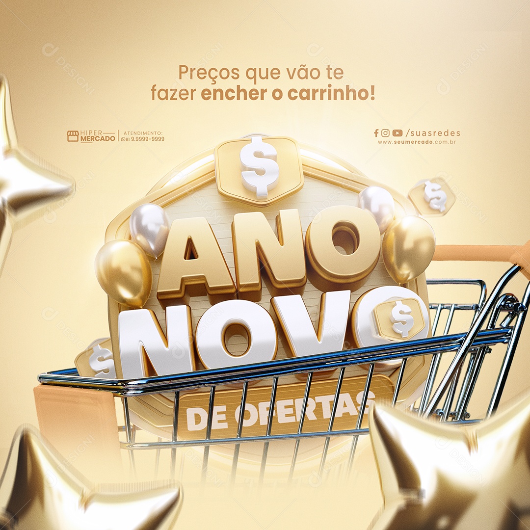 Supermercado Ano Novo De Ofertas Social Media PSD Editável