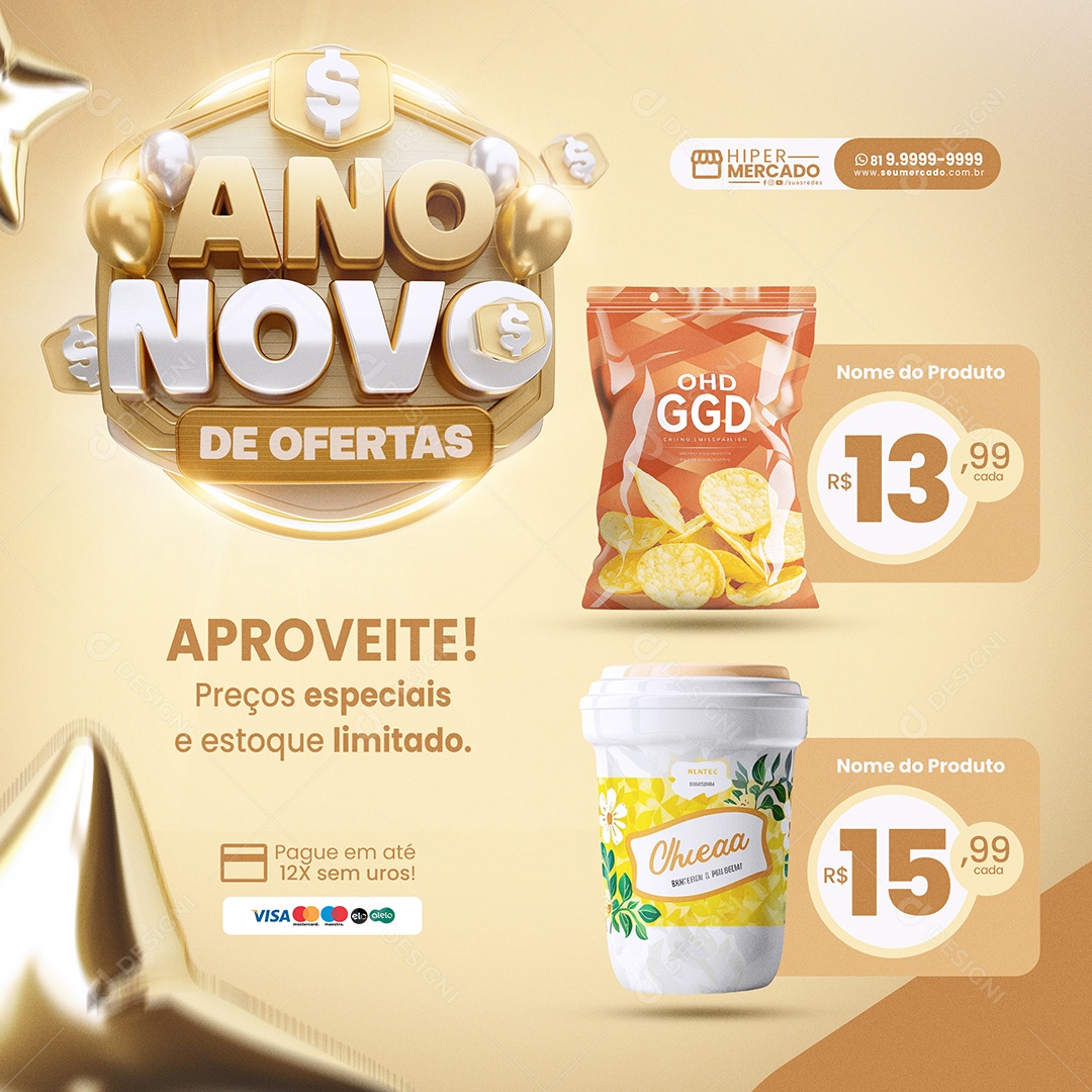 Supermercado Ano Novo De Ofertas Preços Especiais Social Media PSD Editável