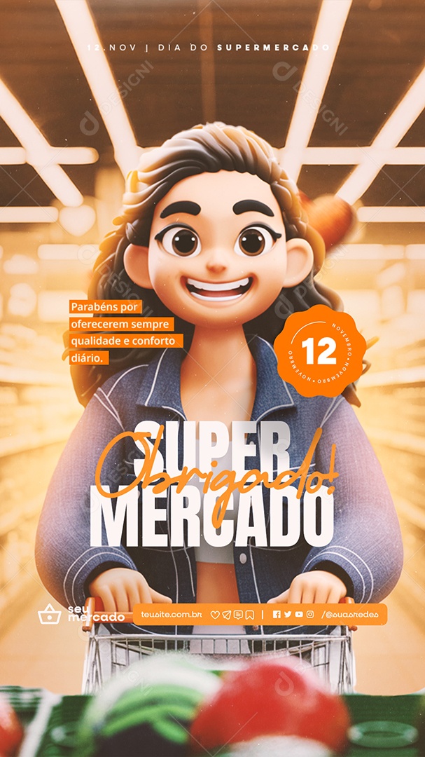 Story Dia do Supermercado 12 de Novembro Obrigado Social Media PSD Editável