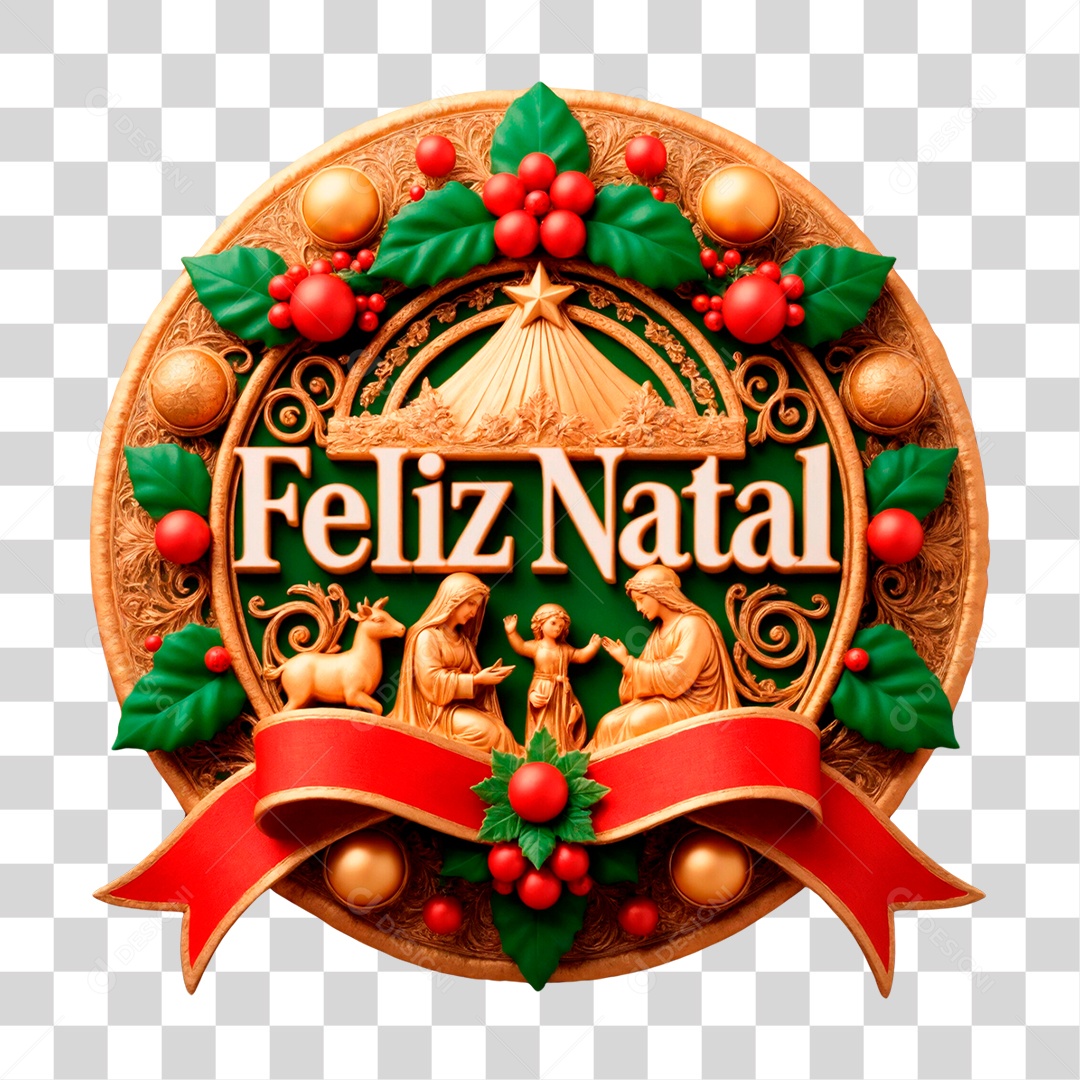 Selo 3D Feliz Natal PNG Transparente