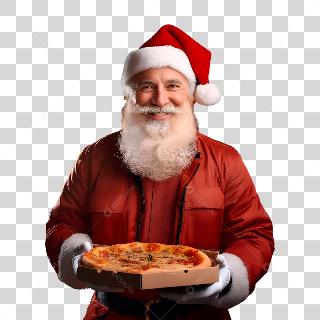 Papai Noel Segurando Uma Pizza PNG Transparente