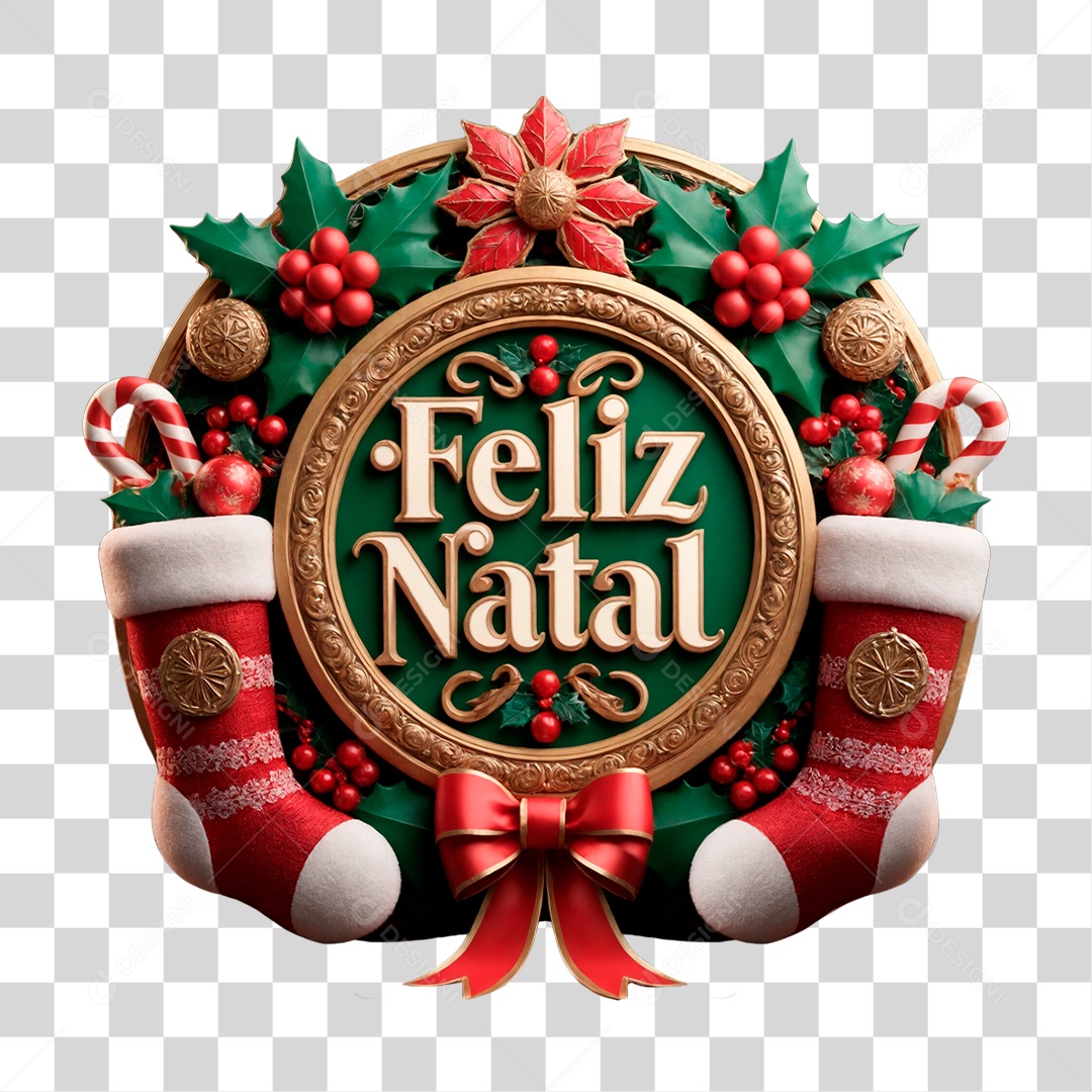 Selo 3D Feliz Natal PNG Transparente