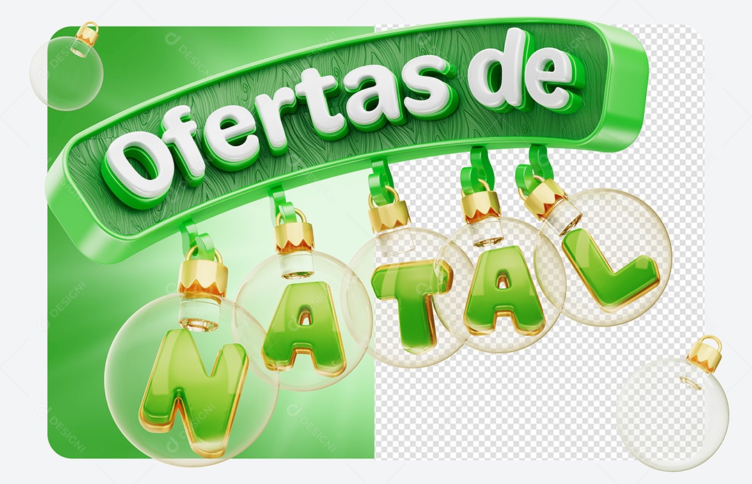 Selo 3D Ofertas de Natal Verde para Composição PSD