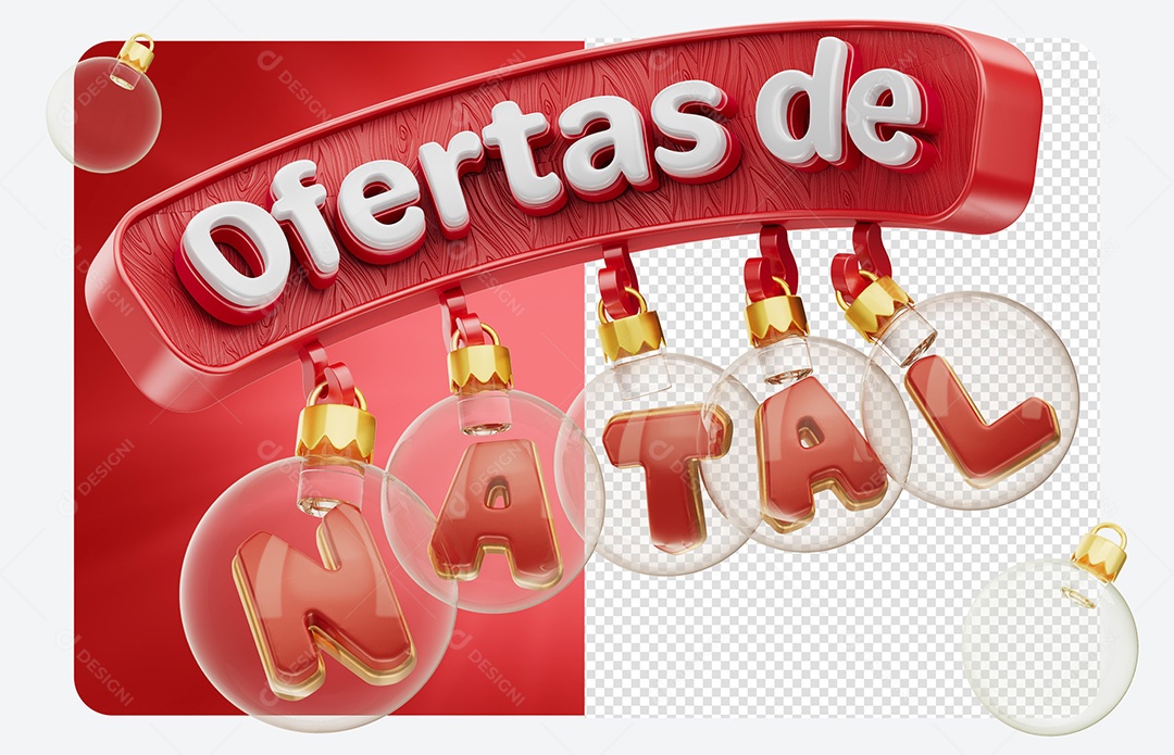Selo 3D Ofertas de Natal Vermelho para Composição PSD