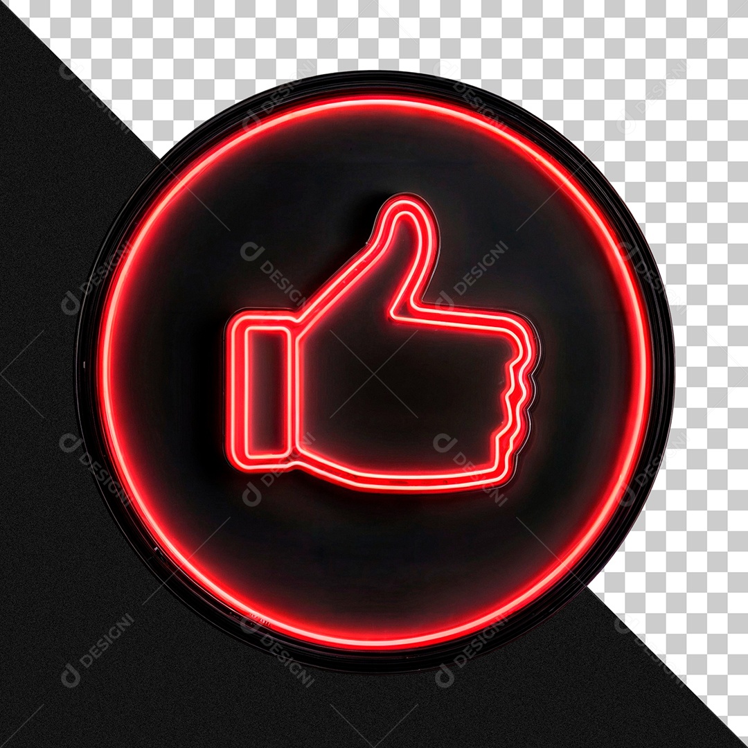 Icone 3D Like Com Luz Neon Elemento para Composição PSD