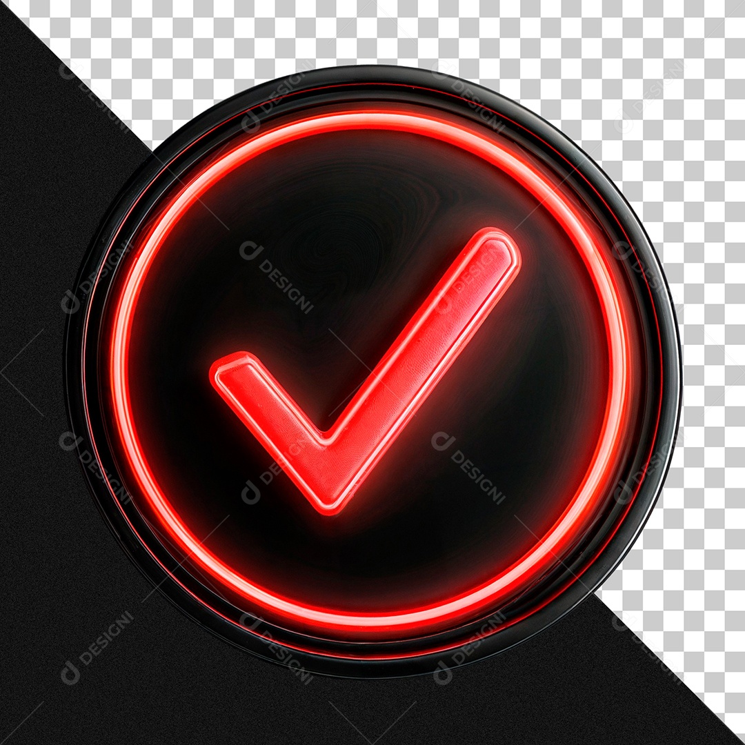 Icone 3D Positivo Verificado Com luz Neon Elemento para Composição PSD