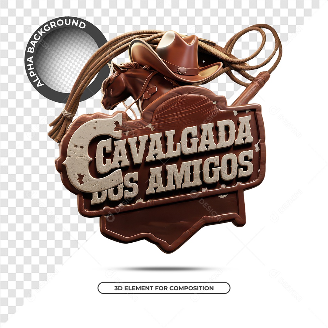 Cavalgada Dos Amigos Selo 3D Para Composição PSD