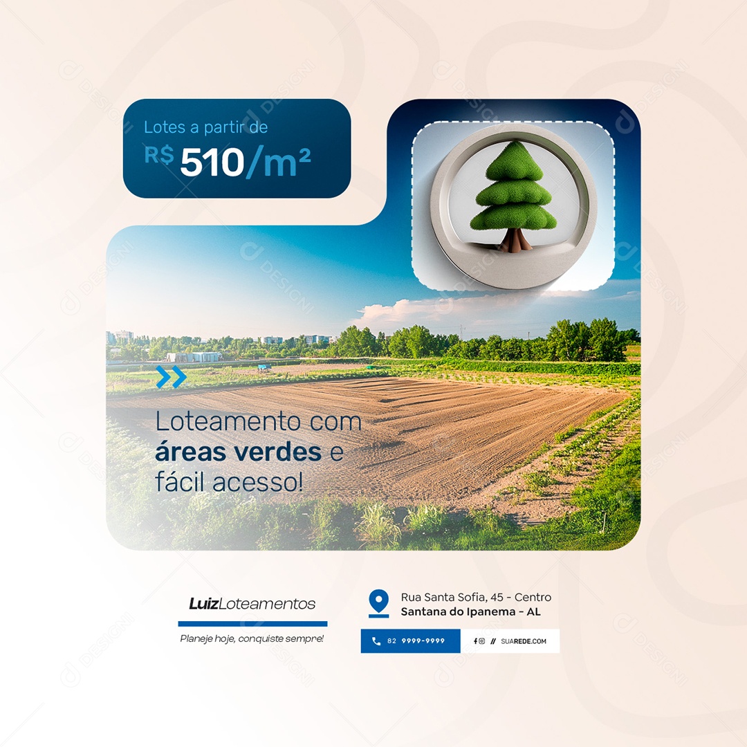Loteamento com Áreas Verdes e Fácil Acesso Social Media PSD Editável