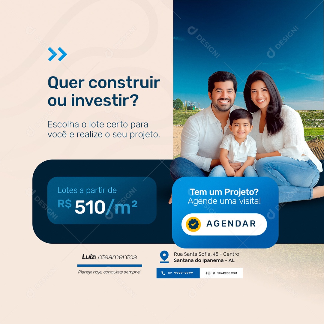 Loteamento Quer Construir ou Investir Social Media PSD Editável