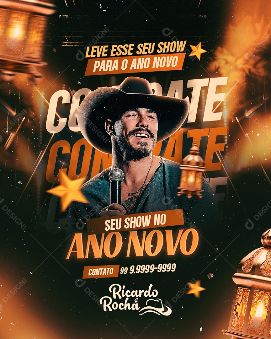 Flyer Contrate Seu Show no Ano novo Social Media PSD Editável