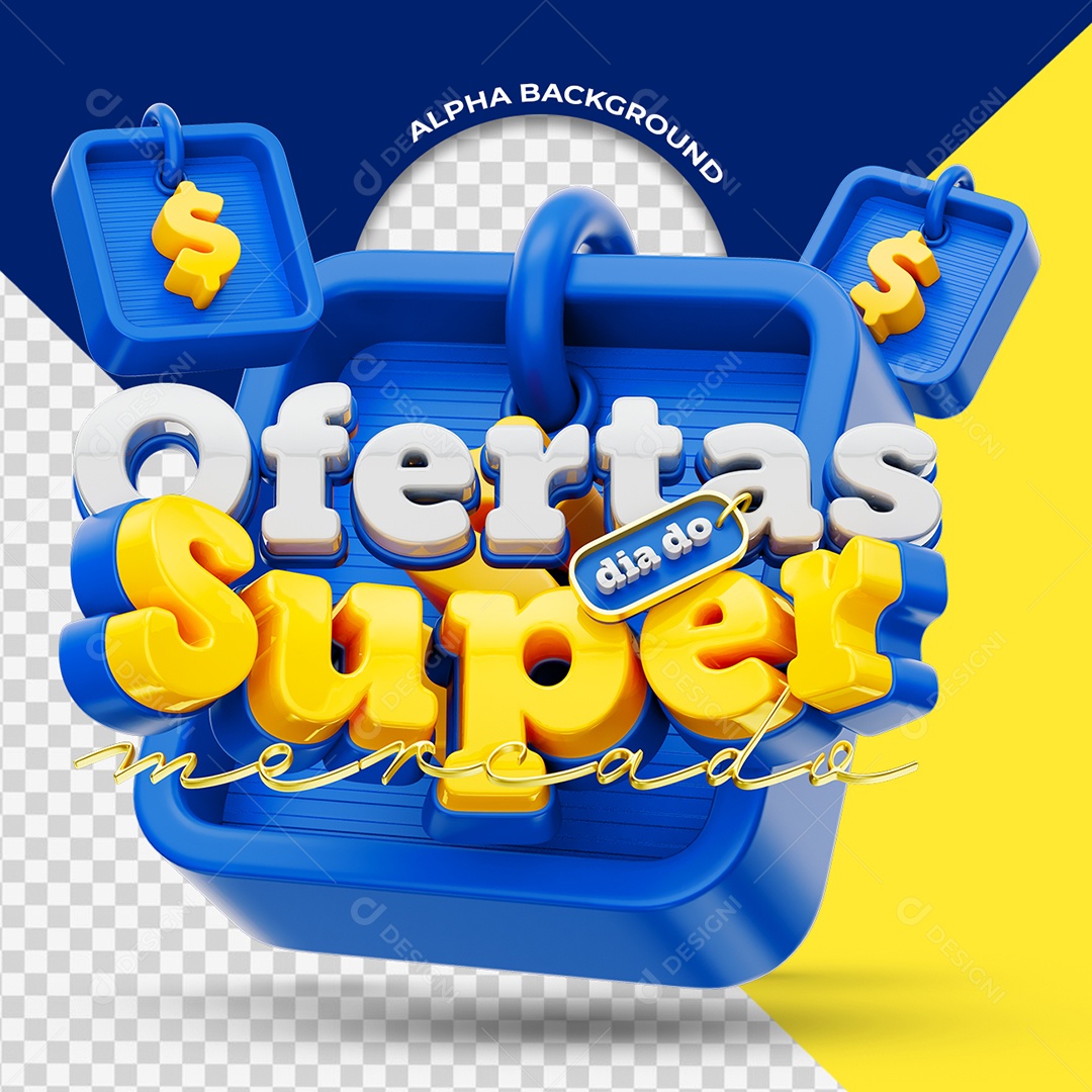 Selo 3D Ofertas Dia do Supermercado para Composição PSD