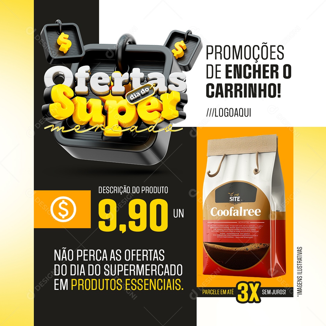 Ofertas Dia do Supermercado Promoções de Encher o Carrinho Social Media PSD Editável